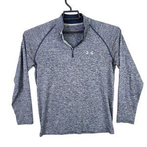 Mens Under Armour Heather Blue Pullover Shirt Long Sleeve 1/4 Zip Polyester M